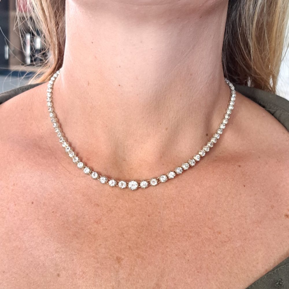 Vintage antique diamond riviere necklace Circa 1880 Antique diamond line tennis necklace