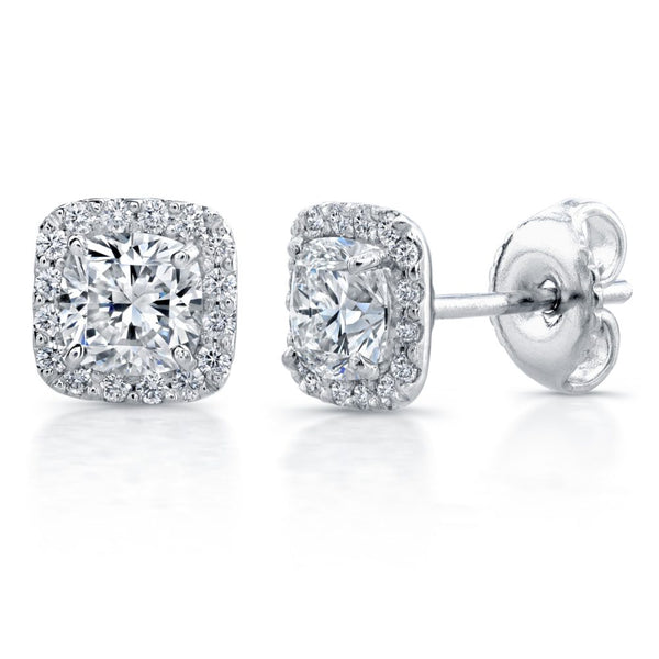Cushion cut diamond halo diamond earrings cluster platinum 1 carat london