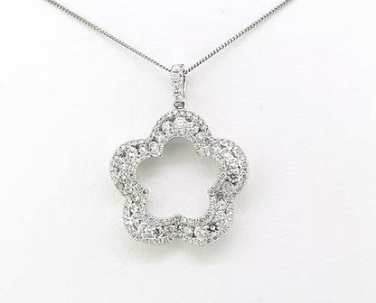 Diamond Flower Pendant with Chain, 1.30 carats, 18ct White Gold