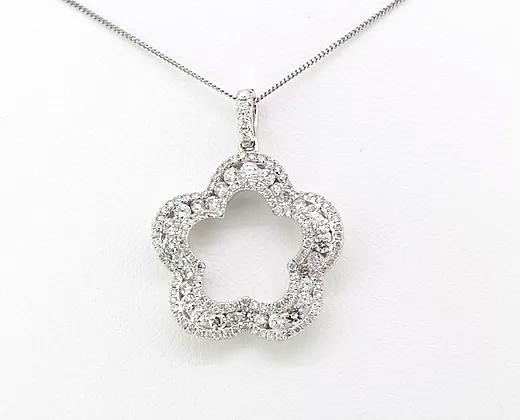 Diamond Flower Pendant with Chain, 1.30 carats, 18ct White Gold