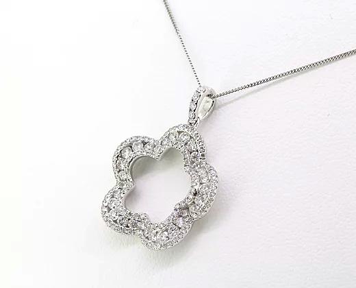 Diamond Flower Pendant with Chain, 1.30 carats, 18ct White Gold