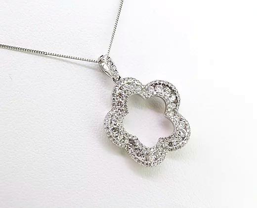 Diamond Flower Pendant with Chain, 1.30 carats, 18ct White Gold