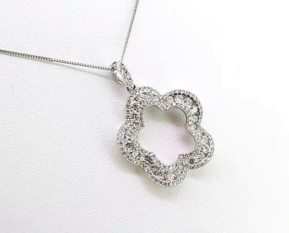 Diamond Flower Pendant with Chain, 1.30 carats, 18ct White Gold