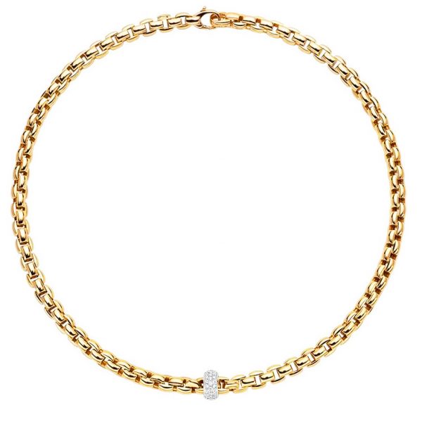 Eka Anniversario FOPE Flex'It 18ct Yellow Gold Necklace, Pave Diamonds