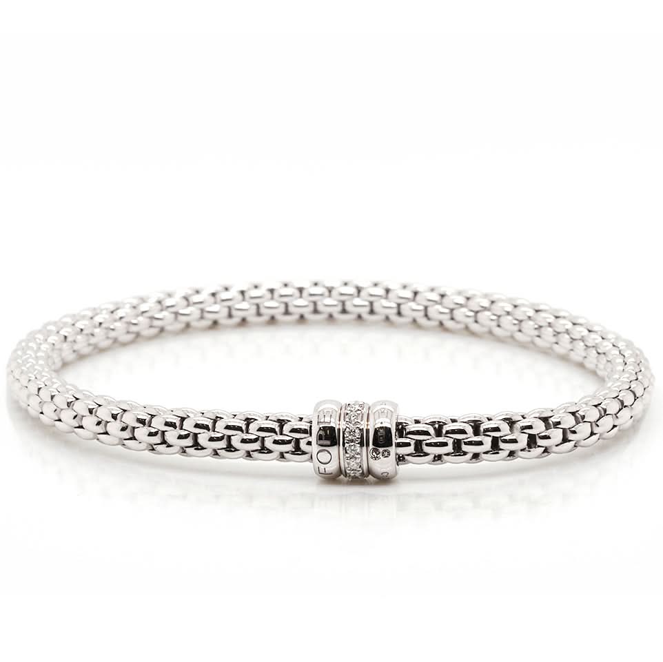 FOPE Solo Flex'It Bracelet in White Gold with Diamond-Set Tri Rondel