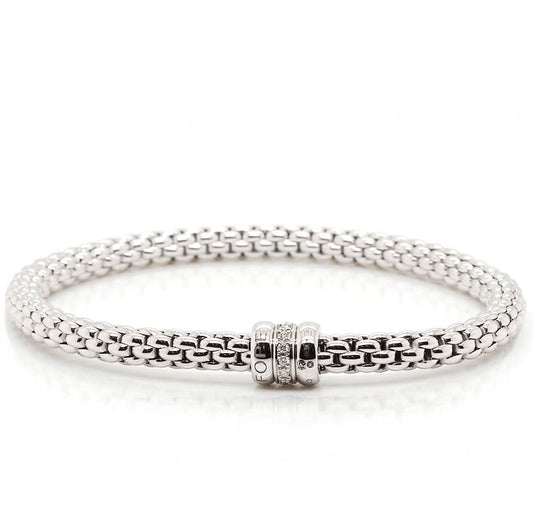 FOPE Solo Flex'It Bracelet in White Gold with Diamond-Set Tri Rondel