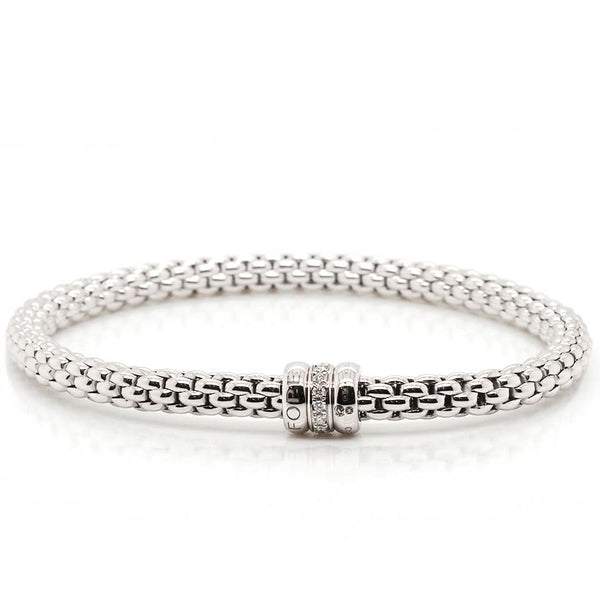FOPE Solo Flex'It Bracelet in White Gold with Diamond-Set Tri Rondel