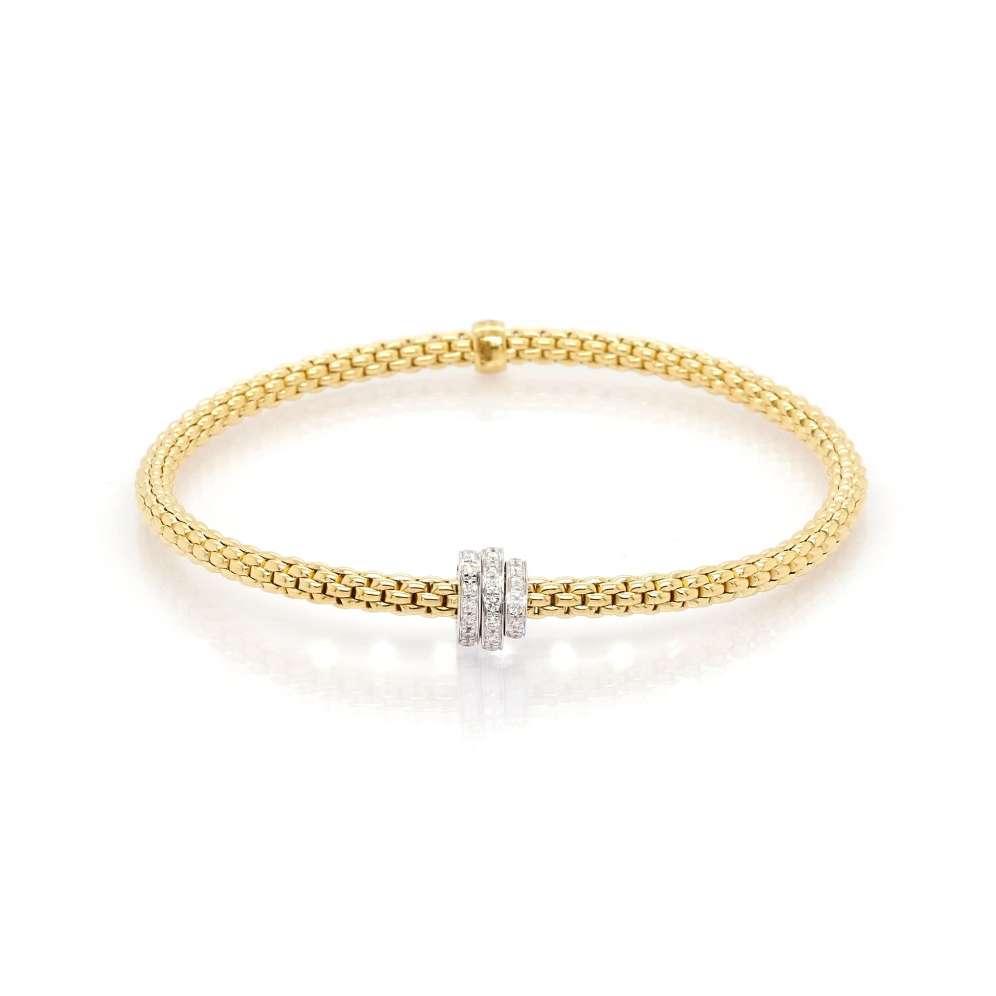 FOPE Designer Jewellery FOPE 18ct Gold Flexâ€™It Bracelet with White Gold and Diamond Rondels 744B