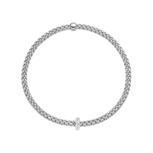 FOPE Designer Jewellery FOPE 18ct White Gold Flexâ€™it Bracelet with PavÃ© Diamond Set Rondel 74508BX-BB-B