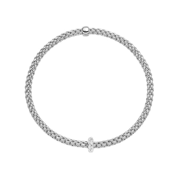 FOPE Designer Jewellery FOPE 18ct White Gold Flexâ€™it Bracelet with PavÃ© Diamond Set Rondel 74508BX-BB-B