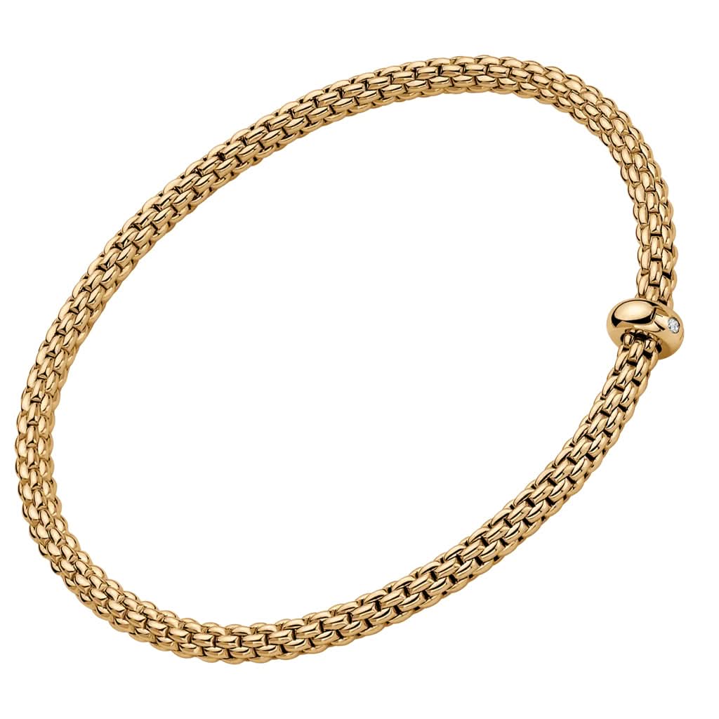 FOPE 18ct Yellow Gold Flex'it Prima Bracelet with Diamond-Set Rondel