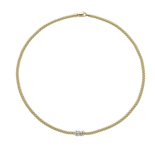 FOPE Prima Yellow Gold Necklace with White Gold Diamond-set Rondels