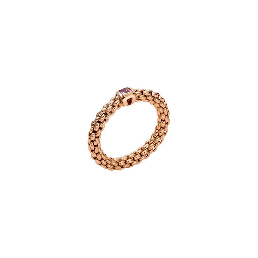 A rose gold flexible ring set with a square pink sapphire