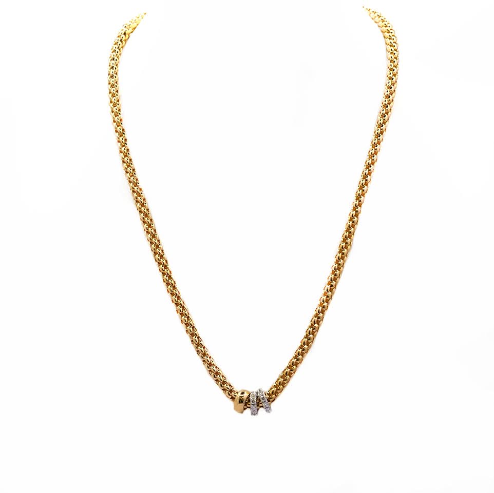 Fope Solo Yellow Gold Rope Necklace with Diamond Set White Gold Rondel