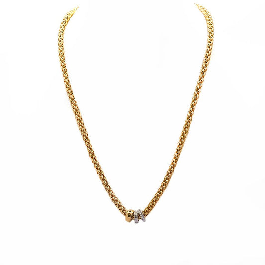 Fope Solo Yellow Gold Rope Necklace with Diamond Set White Gold Rondel