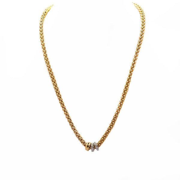 Fope Solo Yellow Gold Rope Necklace with Diamond Set White Gold Rondel