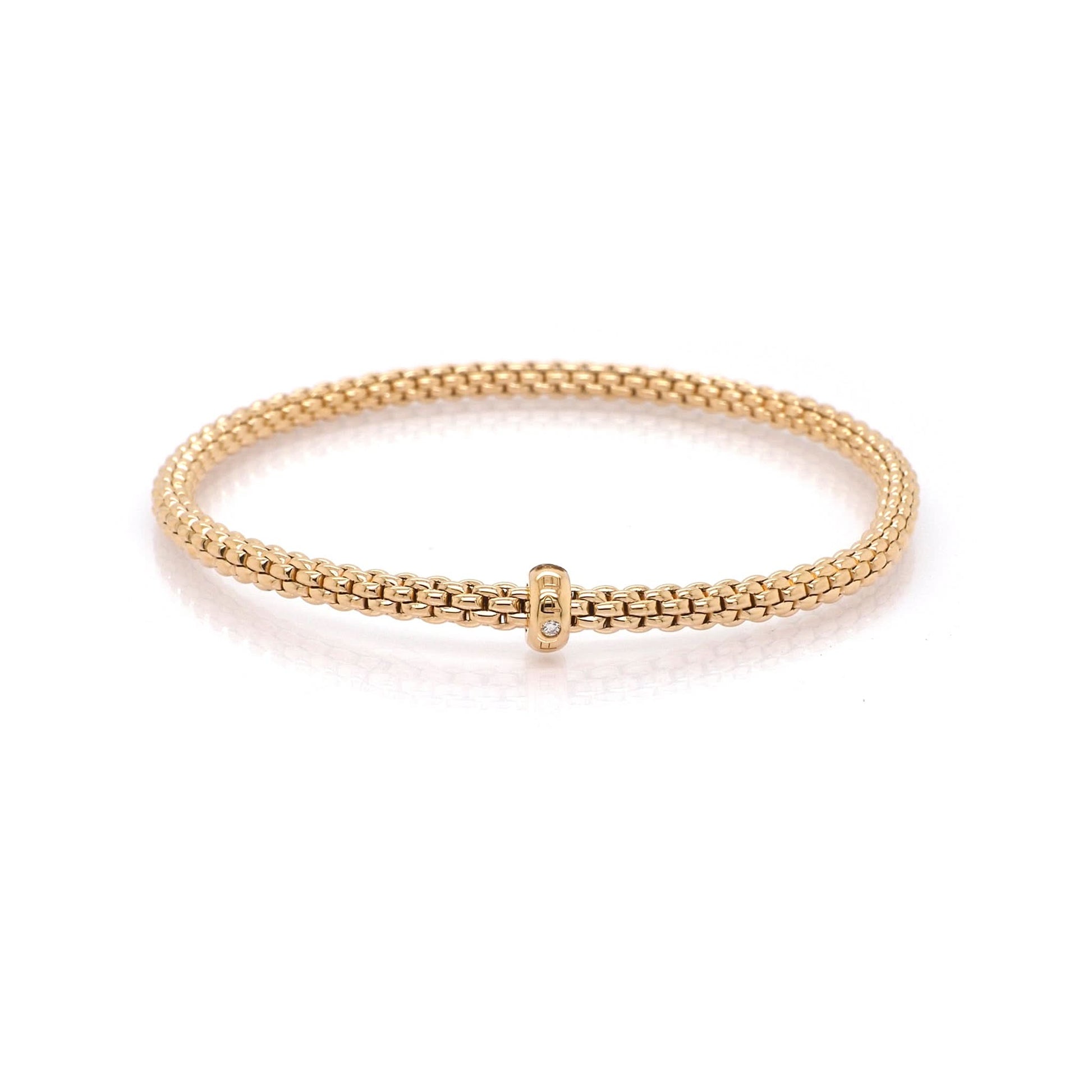 A rose gold linked bracelet with a diamond set clasp