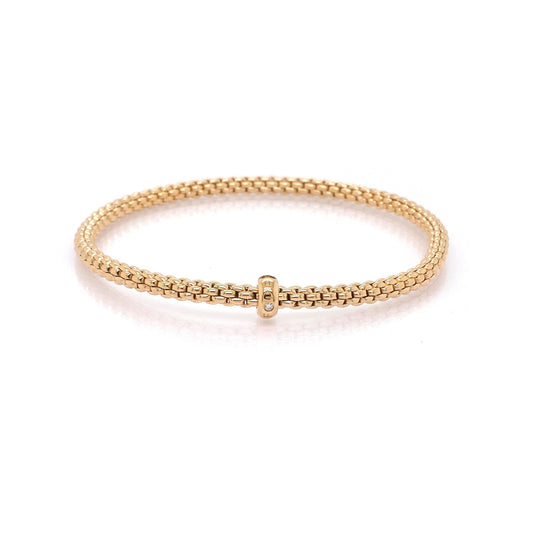 A rose gold linked bracelet with a diamond set clasp