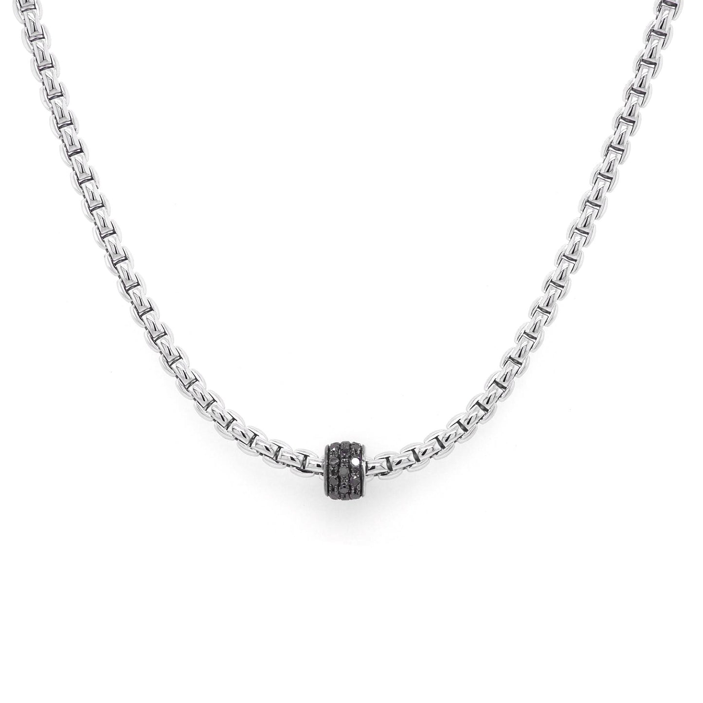 FOPE Jewellery FOPE 18ct White Gold Flex'It Eka Tiny Rope Necklace with Black Diamond-Set Rondel