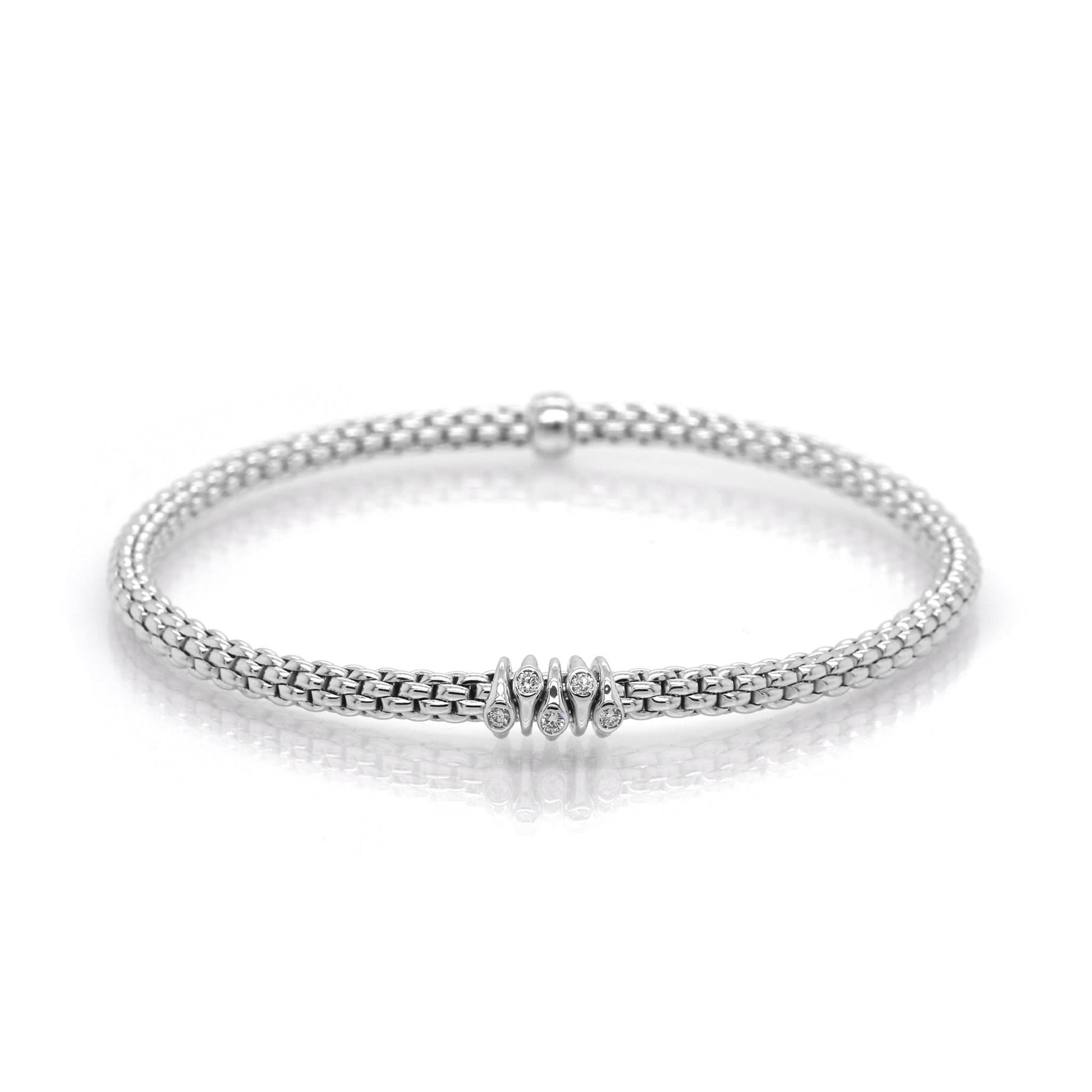FOPE 18 Carat White Gold Flex'It Prima Bracelet with Diamond-Set Rondels