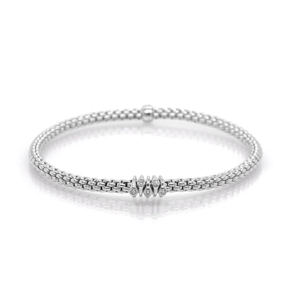 FOPE 18 Carat White Gold Flex'It Prima Bracelet with Diamond-Set Rondels