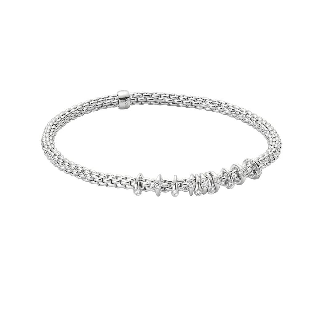 FOPE 18ct White Gold Prima Flex'It Bracelet with Floating Diamond-Set Rondels
