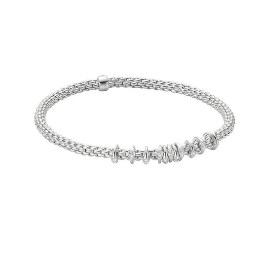 FOPE 18ct White Gold Prima Flex'It Bracelet with Floating Diamond-Set Rondels