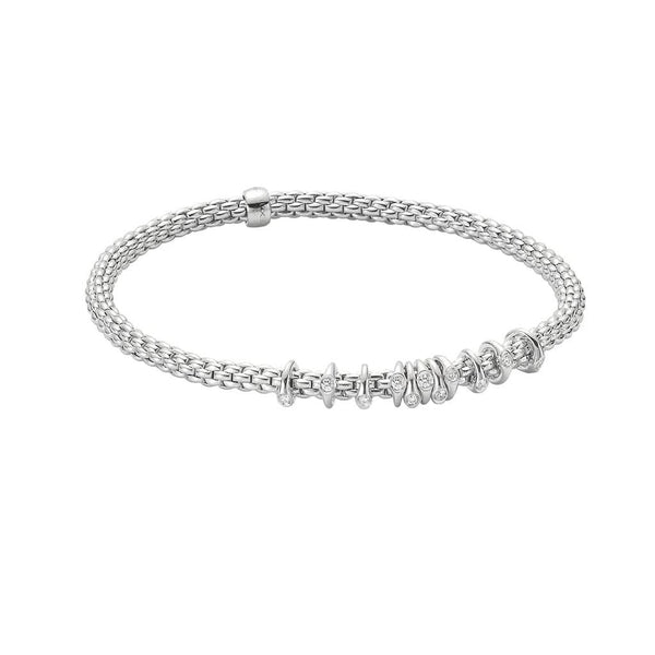FOPE 18ct White Gold Prima Flex'It Bracelet with Floating Diamond-Set Rondels