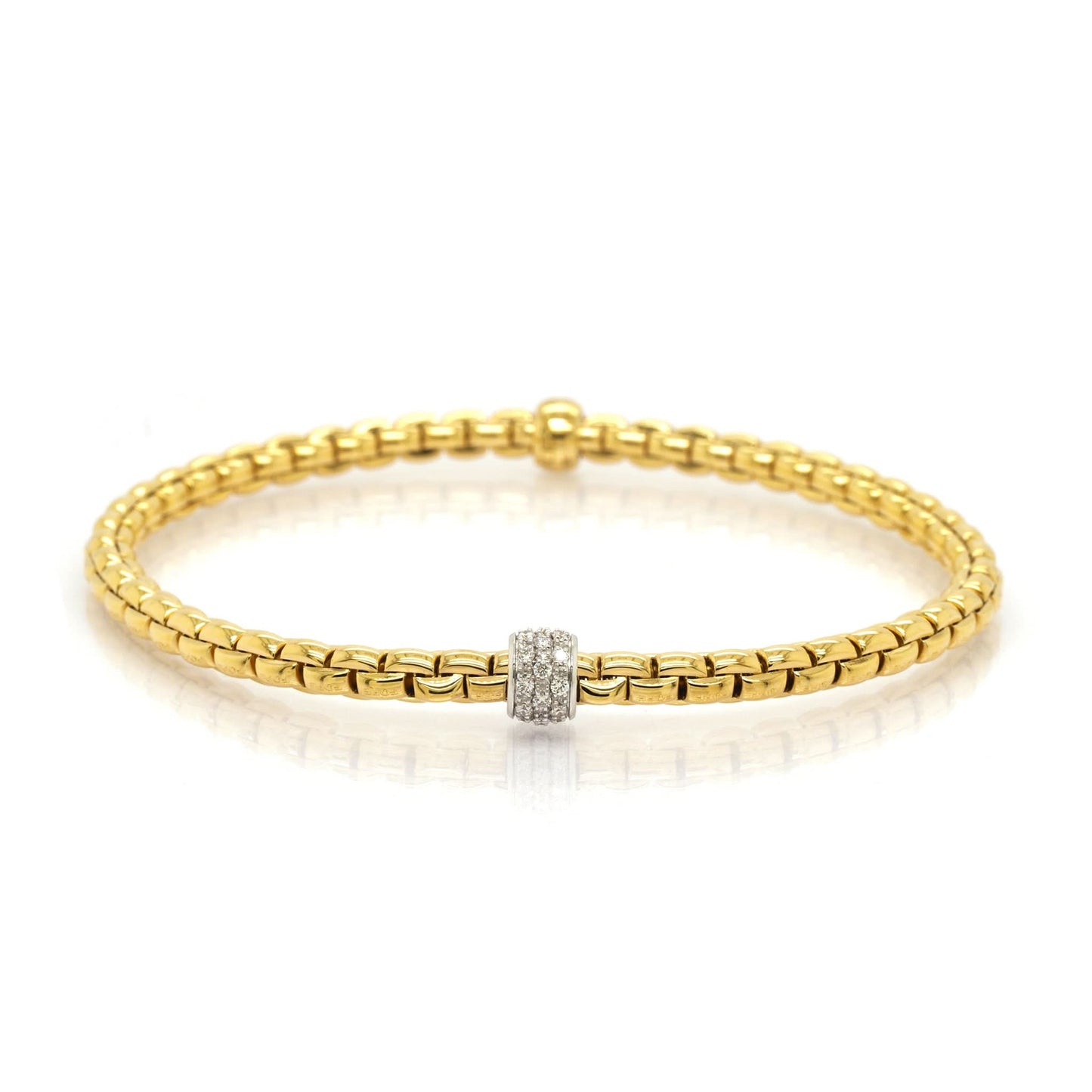 FOPE Jewellery FOPE 18ct Yellow Gold Flex'It Eka Tiny Bracelet with Pave Diamond-Set Rondel