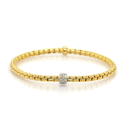 FOPE Jewellery FOPE 18ct Yellow Gold Flex'It Eka Tiny Bracelet with Pave Diamond-Set Rondel