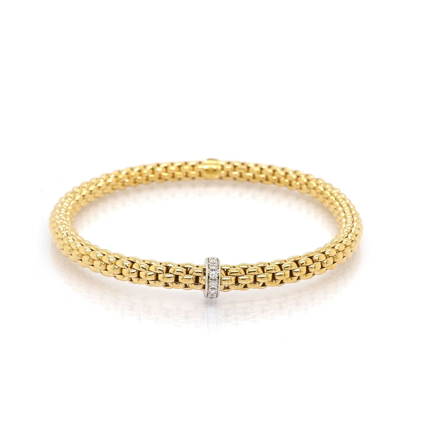 FOPE Jewellery FOPE 18ct Yellow Gold Stretch Bracelet with Diamond-Set Rondel