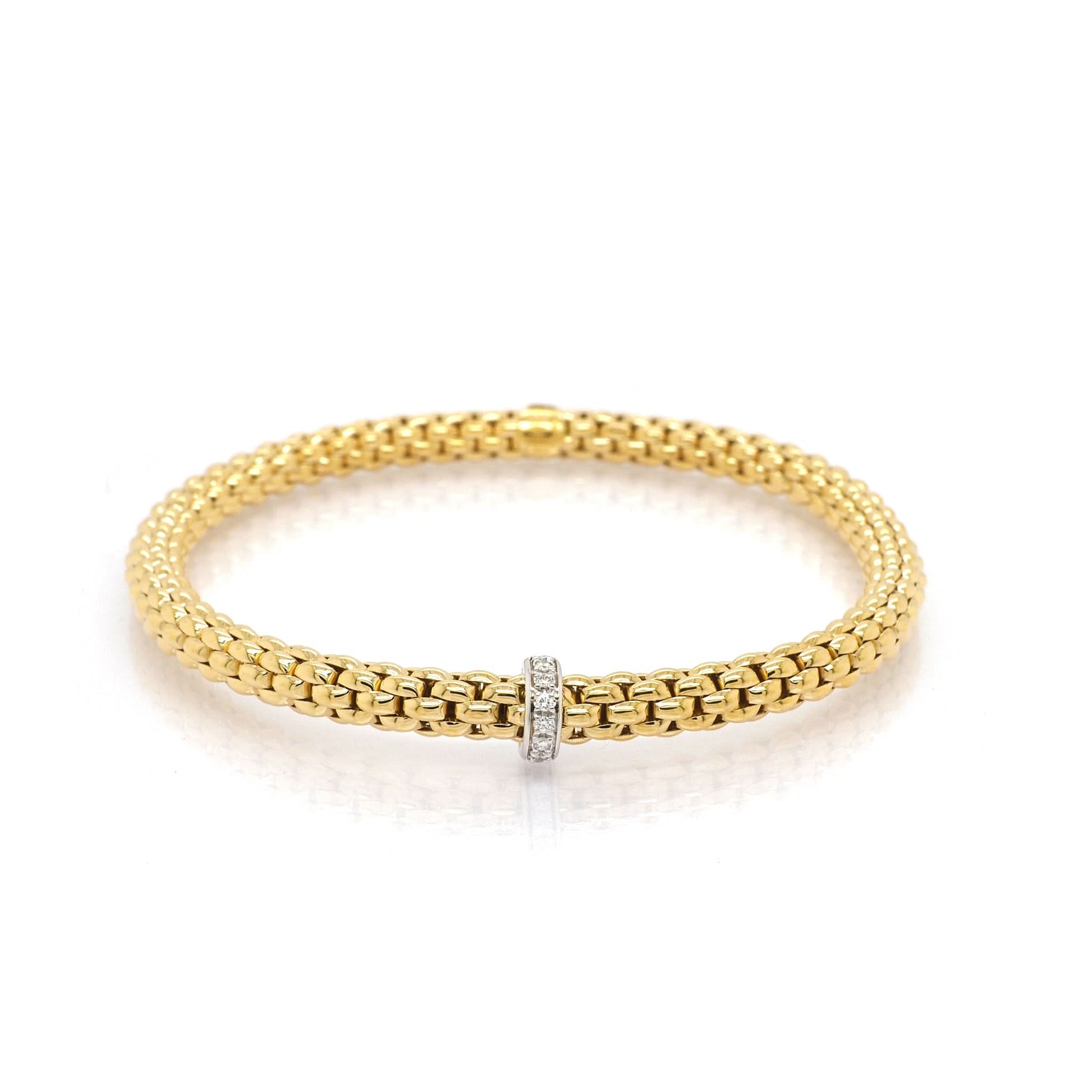 FOPE Jewellery FOPE 18ct Yellow Gold Stretch Bracelet with Diamond-Set Rondel