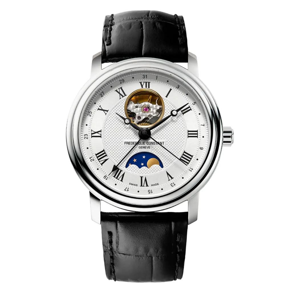 Frederique Constant Classics Heartbeat Moonphase Date Automatic Watch on black leather strap FC-335MC4P6