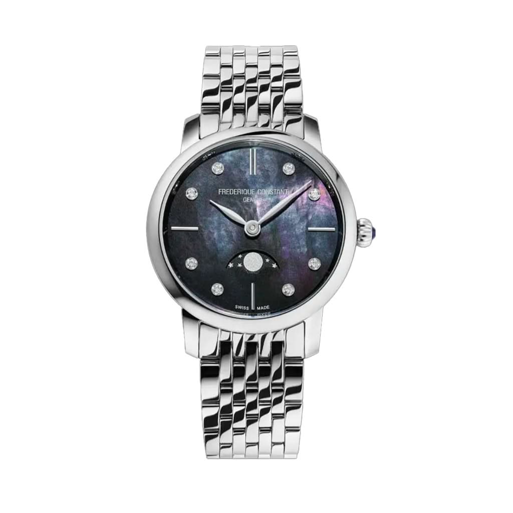 Frederique Constant Classics Slimline Moonphase Stainless Steel Diamond Dial Watch FC-206MPBD1S6B