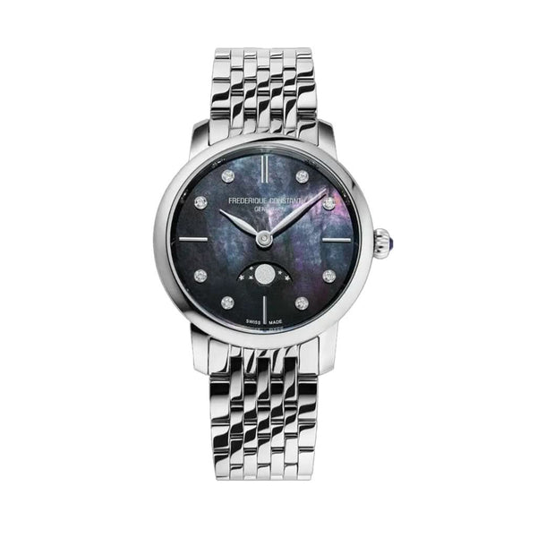 Frederique Constant Classics Slimline Moonphase Stainless Steel Diamond Dial Watch FC-206MPBD1S6B