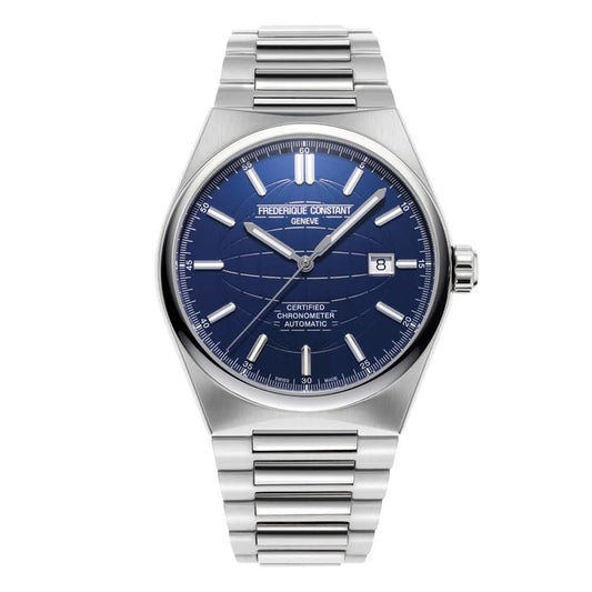Frederique Constant Highlife Automatic COSC-Certified Watch, FC-303N4NH6B in stainless steel with a blue dial and date window