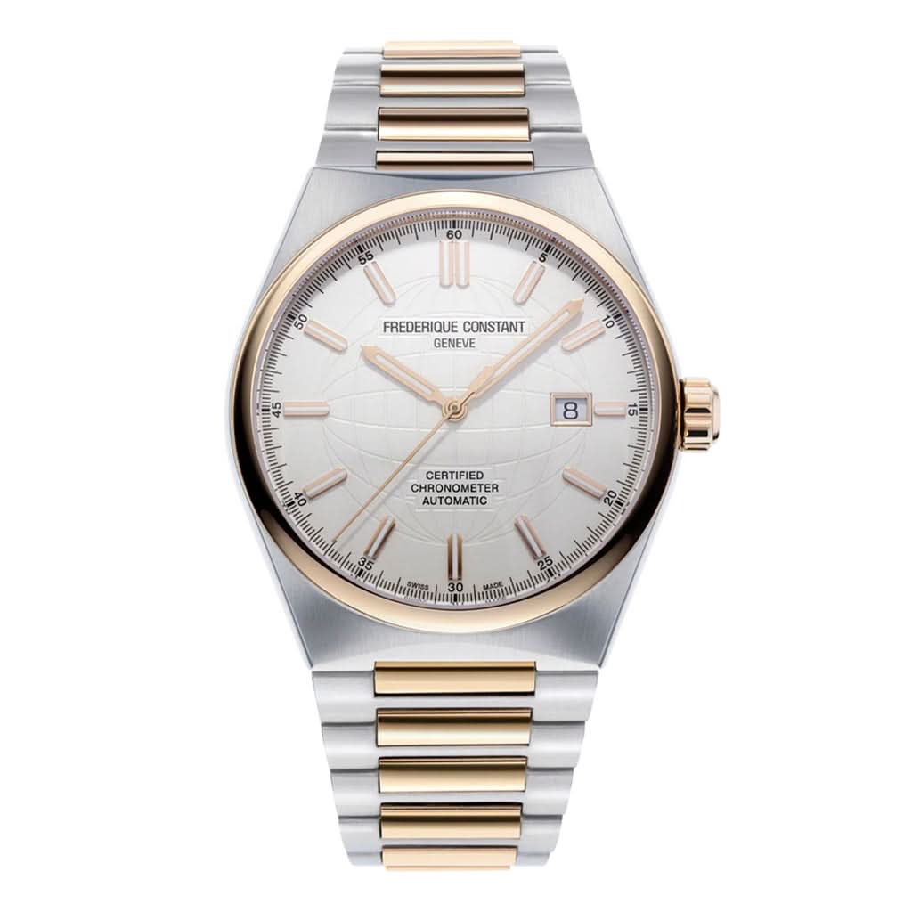 Frederique Constant Highlife Automatic COSC-Certified Watch, FC-303V4NH2B in steel and gold with a silver dial and date window