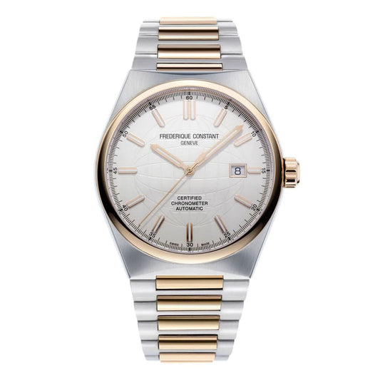 Frederique Constant Highlife Automatic COSC-Certified Watch, FC-303V4NH2B in steel and gold with a silver dial and date window