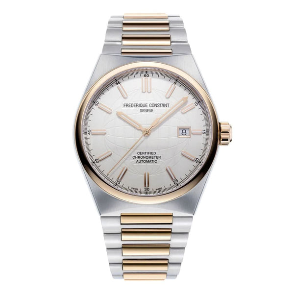 Frederique Constant Highlife Automatic COSC-Certified Watch, FC-303V4NH2B in steel and gold with a silver dial and date window
