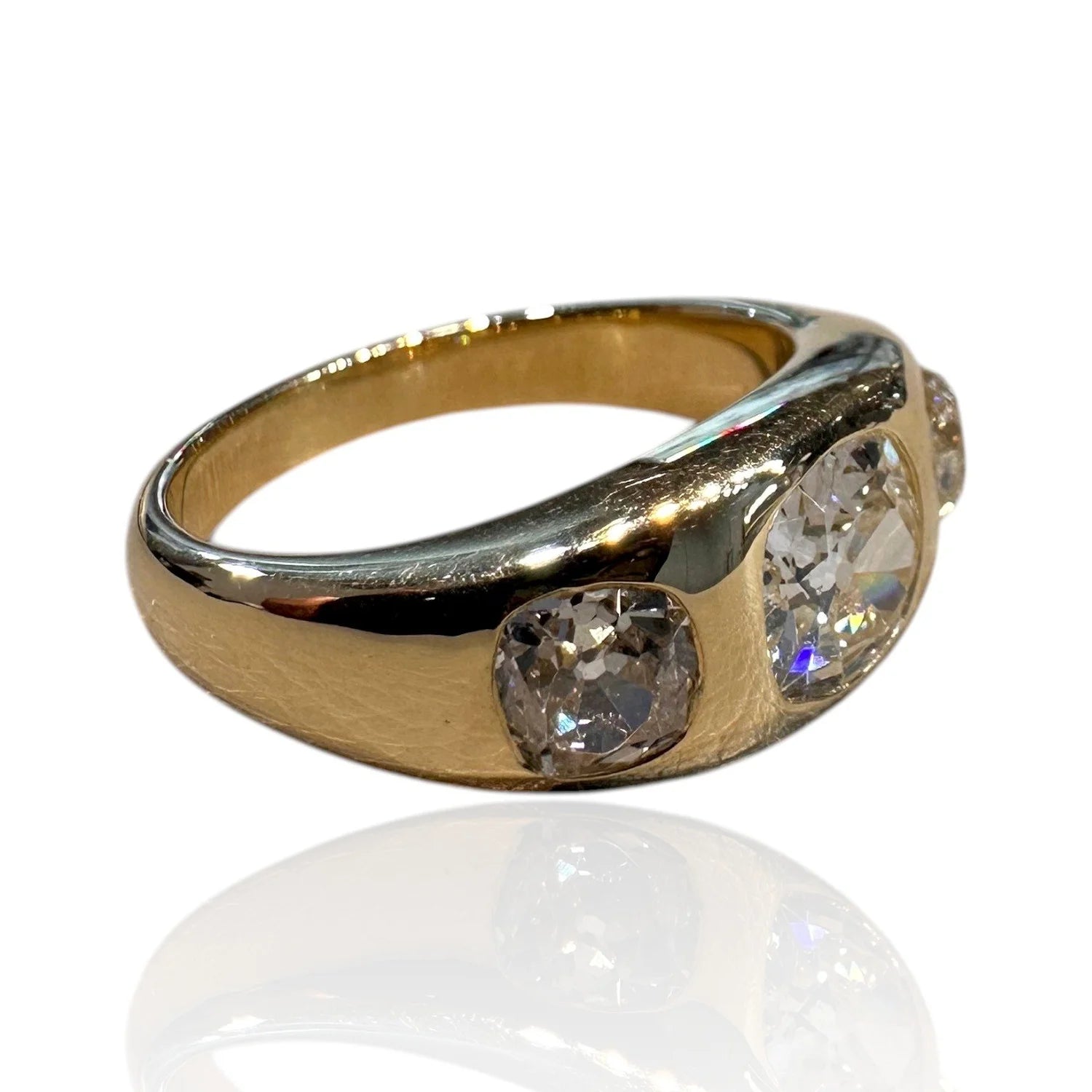 Chunky 2.82ct Old Cut Diamond Trilogy Three Stone Gypsy Ring