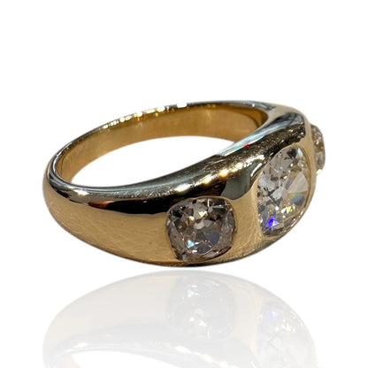 Chunky 2.82ct Old Cut Diamond Trilogy Three Stone Gypsy Ring