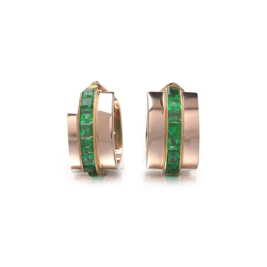 Signed Gazdar 15 ct Gold Square-Cut Emerald Clip And Post Earrings