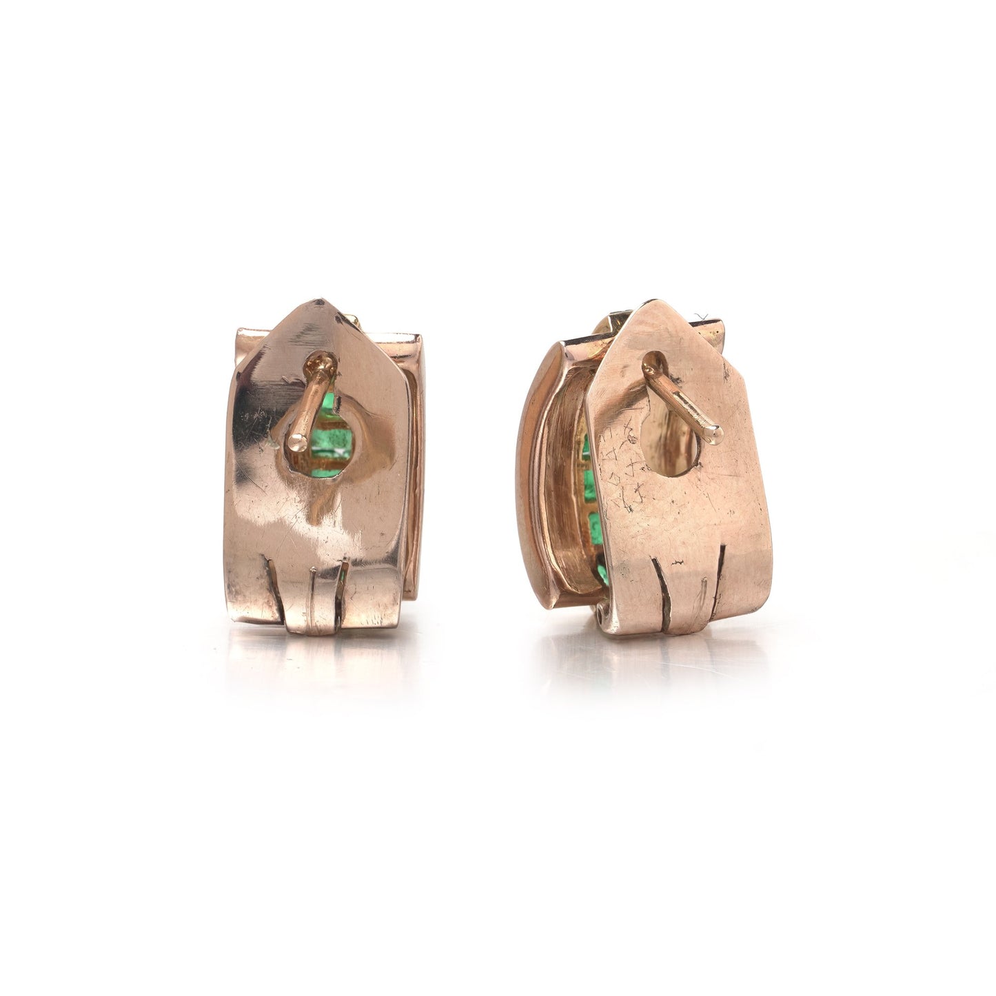 Signed Gazdar 15KT Gold Square-Cut Emerald Clip and Post Earrings