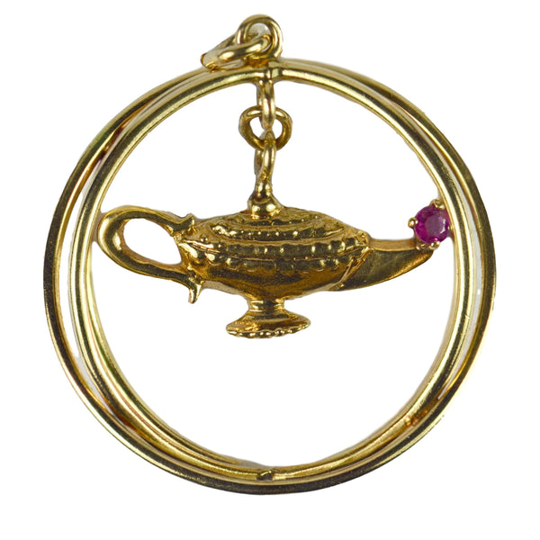 Ruby and 14ct Yellow Gold Genie Lamp Kinetic Large Charm Pendant
