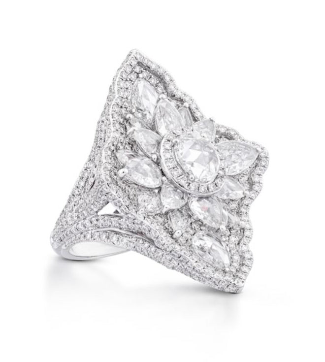 Rose Cut Diamond Geometric Dress Ring, 5.32 carats, 18ct White Gold