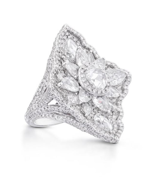 Rose Cut Diamond Geometric Dress Ring, 5.32 carats, 18ct White Gold