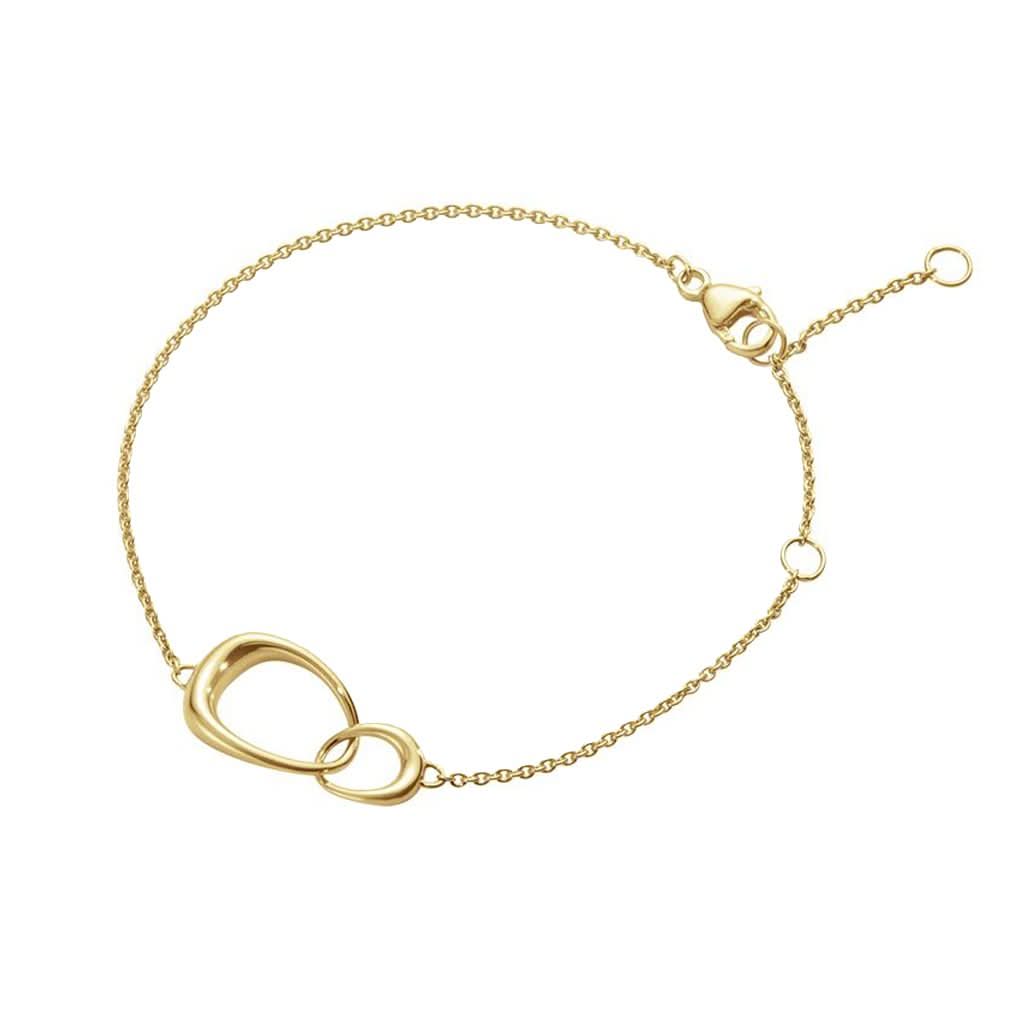 A yellow gold bracelet with interlocking feature links and a lobster clasp