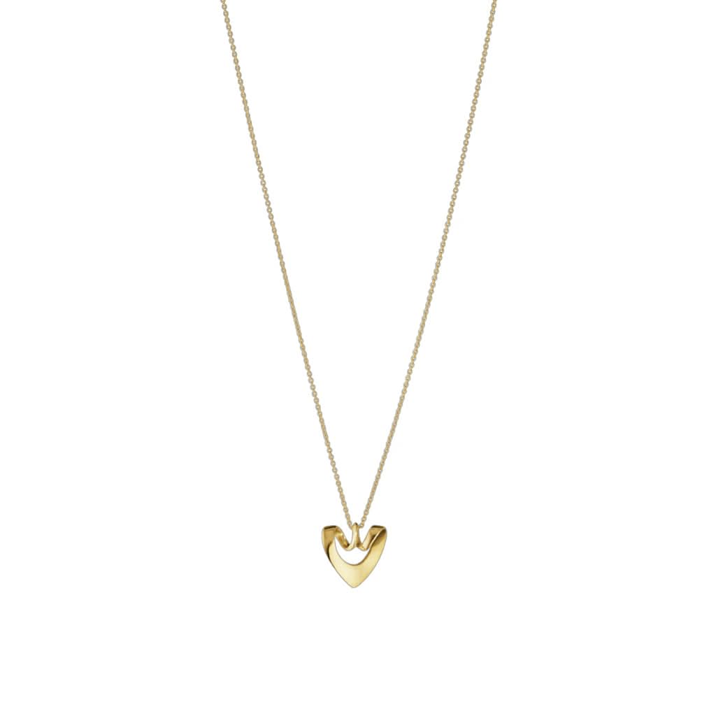 A yellow gold stylised heart pendant with gold chain