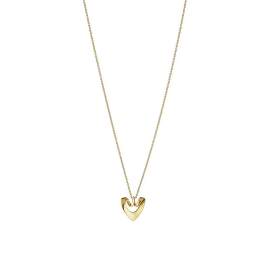 A yellow gold stylised heart pendant with gold chain