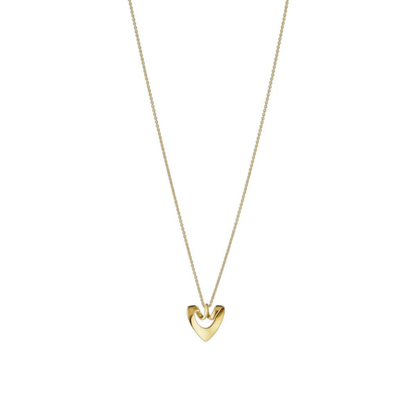 A yellow gold stylised heart pendant with gold chain